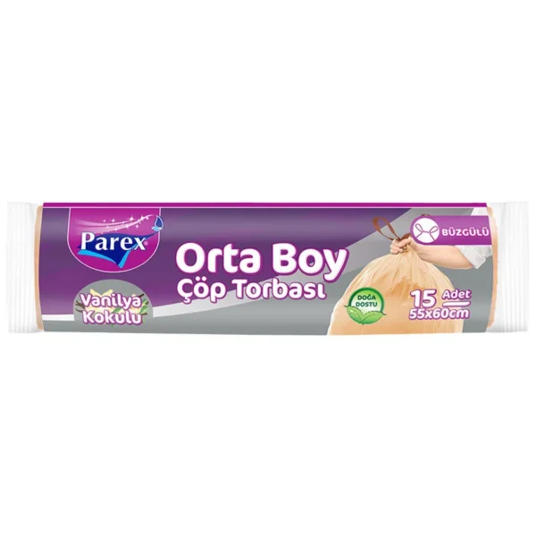 Parex Çöp Torbası Orta Boy 55 cm x 60 cm Vanilya Kokulu Büzgülü